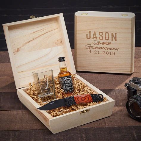 Buy or send personalised/personalized or customised gifts online, like cushions, photo frame, coffee & beer mugs from the largest personalised gift double up their joy by wishing them with unique and thoughtful personalized gifts available at ferns n petals. Classic Groomsman Double Shot Glass Personalized Gift Box