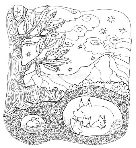 Forest Landscape With Animals Coloring Vector For Adults Stock Vector