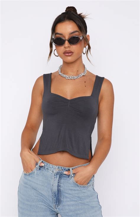 Taking Off Top Charcoal White Fox Boutique Us