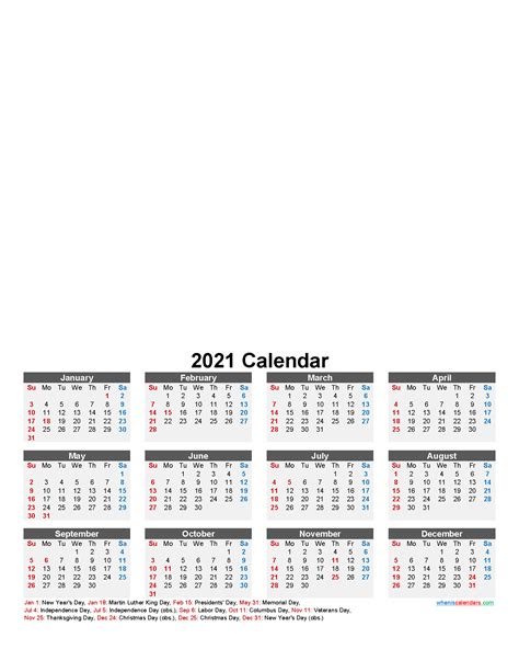 Make Your Own Photo Calendar 2021 Template Nof21y15