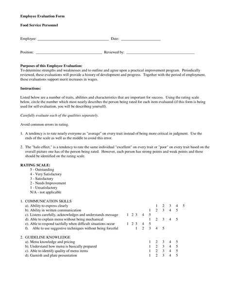Free 7 Restaurant Employee Evaluation Forms In Pdf Ms Word