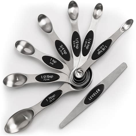 Zulay Kitchen Magnetic Measuring Spoons, 8 Piece Set with Leveler