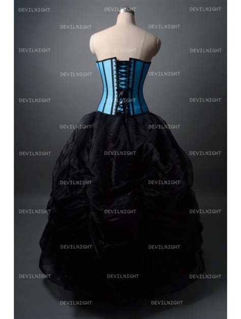 Fashion Black And Blue Gothic Corset Burlesque Long Prom Party Dress Uk