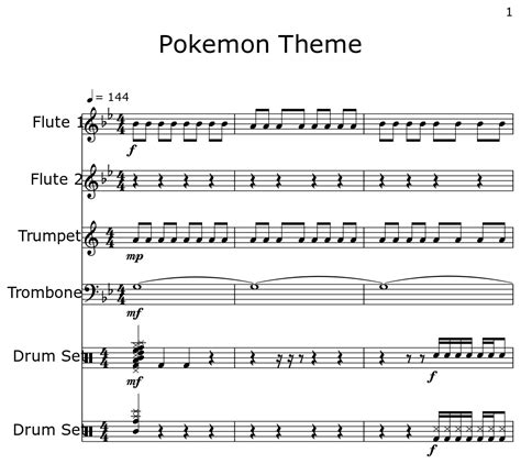 Pokemon Theme Sheet Music For Flute Trumpet Trombone Drum Set