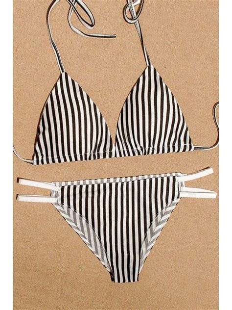 Off Stripe Halter Bikini Set In Stripe Zaful