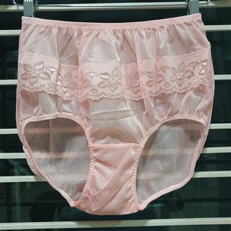 Sheer Nylon Panty Peach Bikini Sissy Lace Granny Vtg Brief Size 8xl