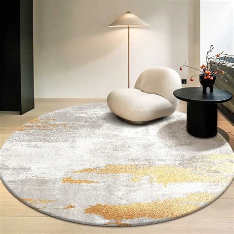 Modern Gray And Gold Abstract Round Velvet Indoor Area Rug 4