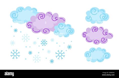 Clouds Snow And Cloudy Snowflakes Cartoon Weather Collection Cute