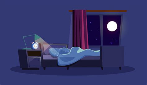 Empty Bedroom At Night Flat Vector Illustration Stock Illustration