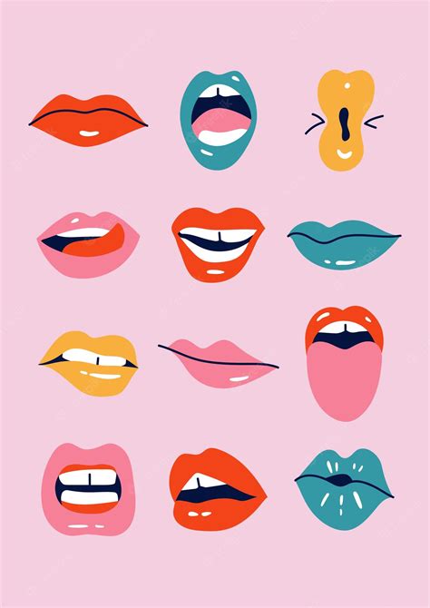 Premium Vector Vector Illustration Female Mouths Colorful Lipstick