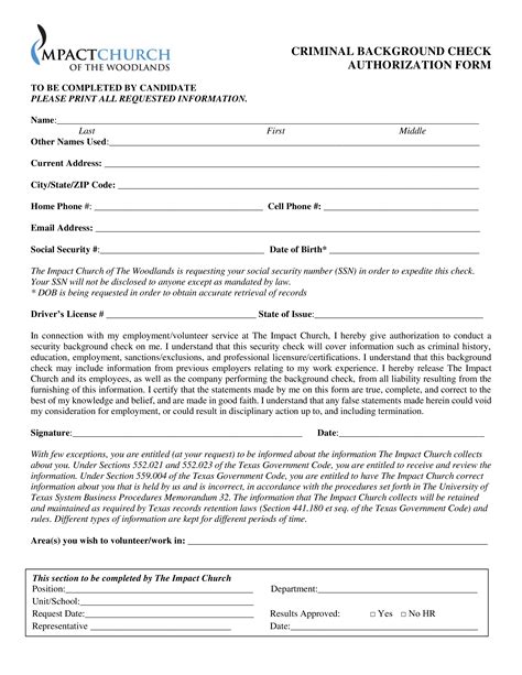 Criminal Background Check Authorization Form Templates At