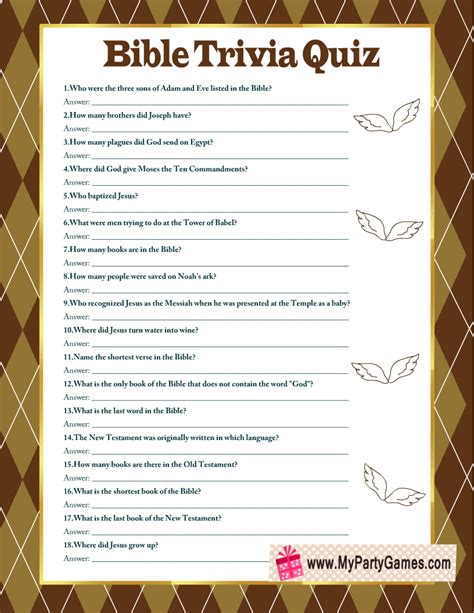 Free Printable Bible Trivia Quiz With Answer Key Bible Quiz Questions