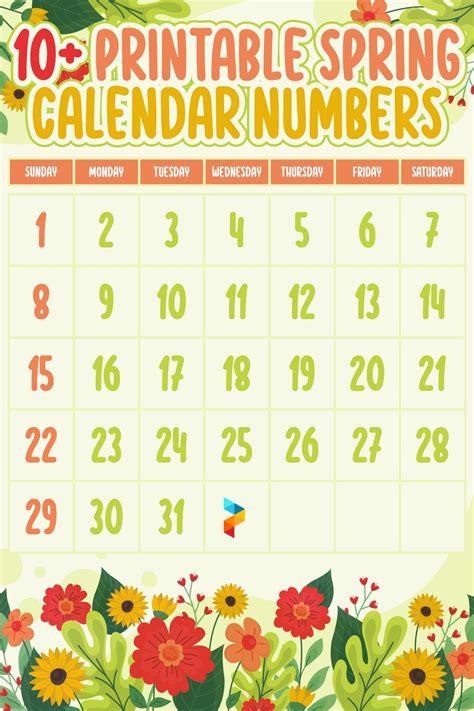 10 Best Printable Spring Calendar Numbers Pdf For Free At Printablee