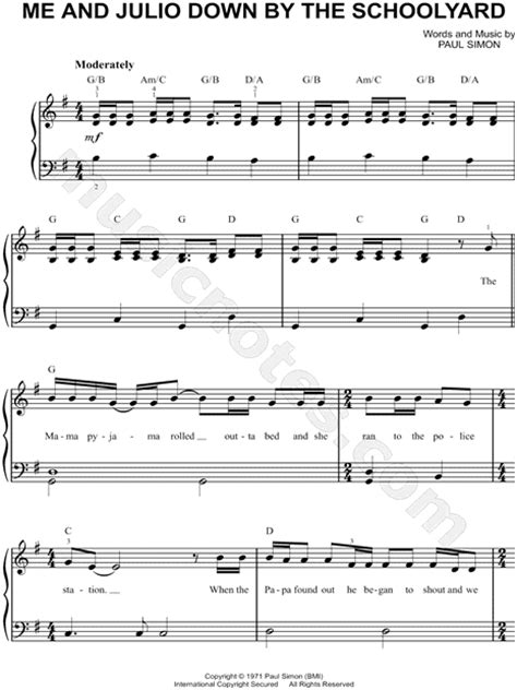 Paul Simon Me And Julio Down By The Schoolyard Sheet Music Easy