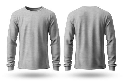 Gray Long Sleeve T Shirt Mockup With Front And Back View Isolated On