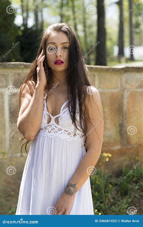 a lovely brunette model enjoys an spring day outdoors stock image image of lady adult 246681433