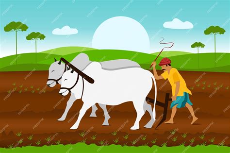 Premium Vector Indian Agriculture Landscape Farmer Working In Indian
