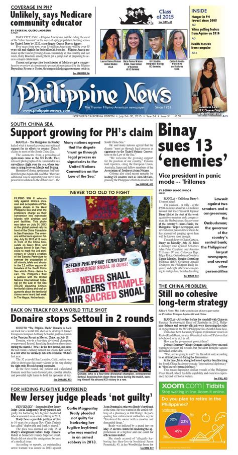 The philippines newspapers are organized here by languages and states of philippines for easy reading. Philippine News SF Issue 07.24.15 by Philippine News - Issuu