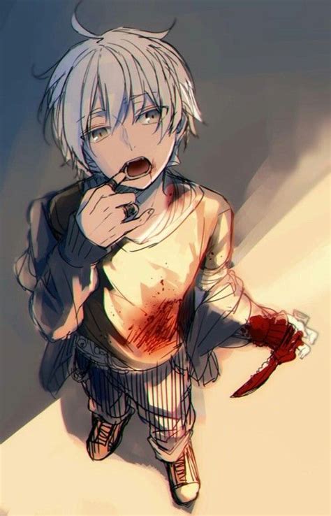An Anime Character With White Hair Holding A Knife