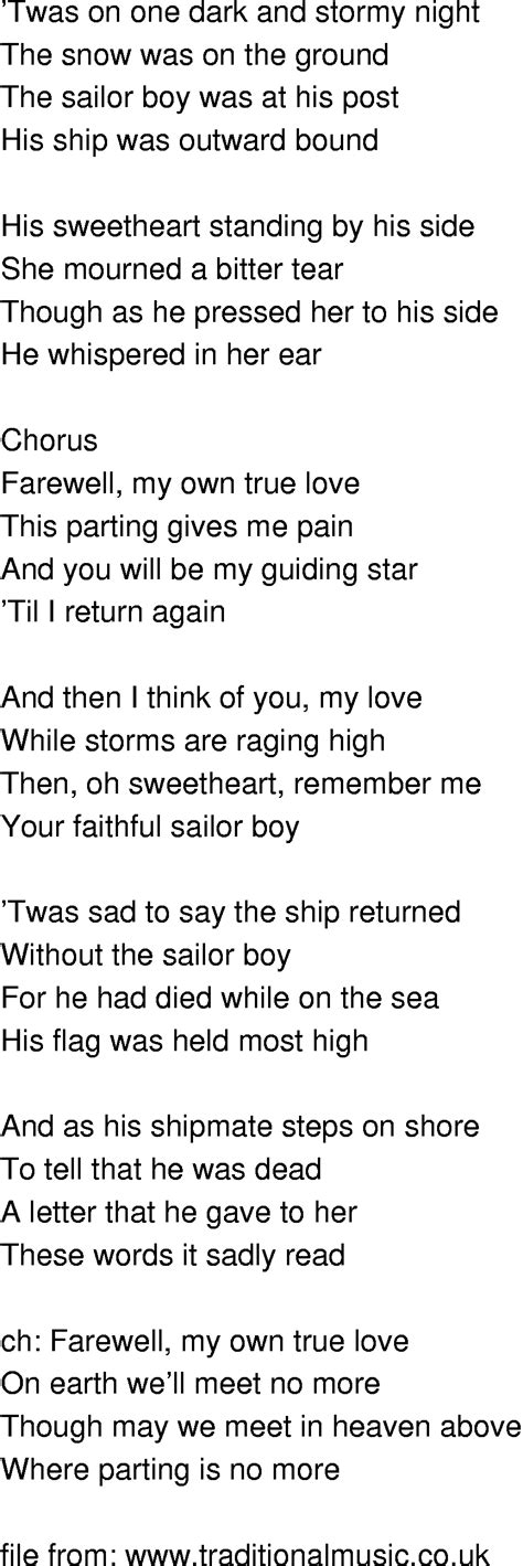 Old Time Song Lyrics Sailor Boys Farewell