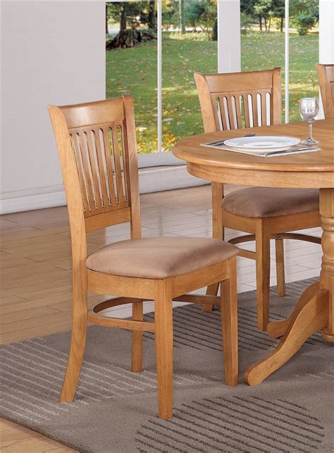 Set Of 4 Kitchen Dining Chairs With Microfiber Cushion Seat In Oak Finished