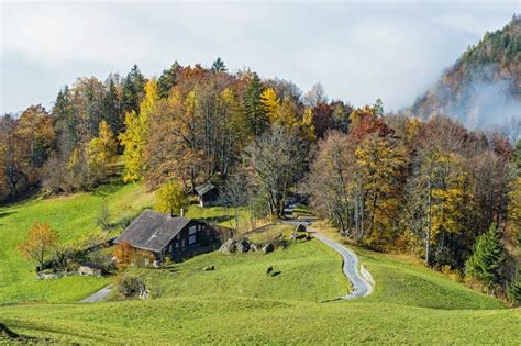 793691 4k Hasliberg Switzerland Autumn Forests Grasslands Houses