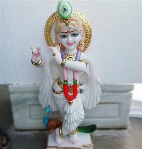 White Painted Marble Shree Krishna Statue For Worship Size 2 Feet At