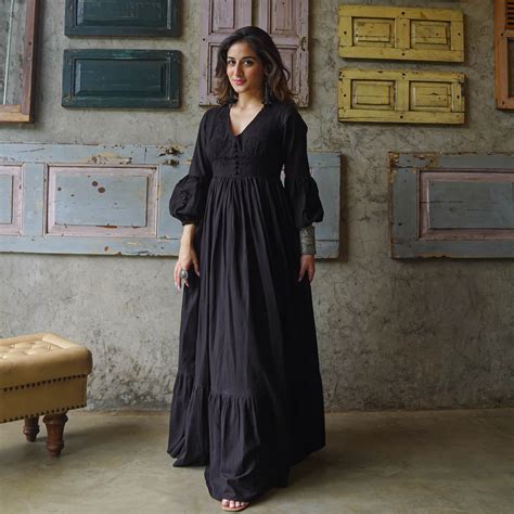 Buy Bunai Black Schiffli Long Cotton Maxi Dress For Women Online Bunaai