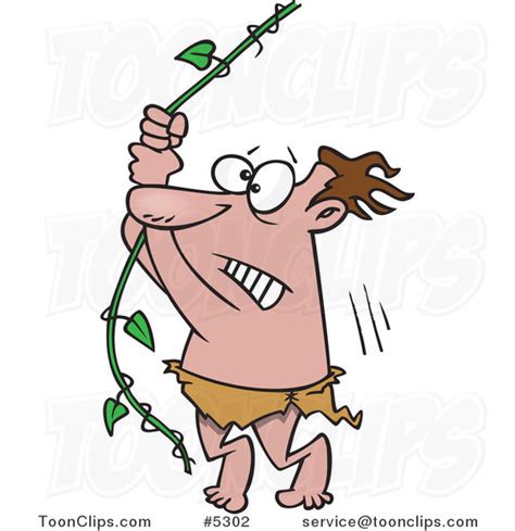 Cartoon Reluctant Guy Swinging on a Vine #5302 by Ron Leishman