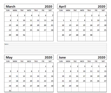 Free Printable April May June Calendar 2020 Templates