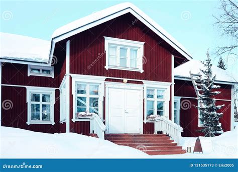 House In Snow Winter Christmas In Finland In Lapland Stock Image