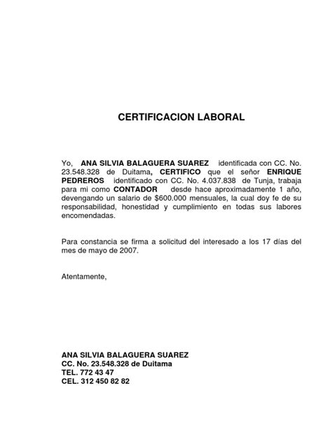 Formato De Certificado Laboral Formato De Certificado Laboral Hairstyle