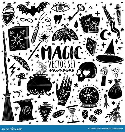 Vector Magic Icon Hand Drawn Doodle Set Stock Illustration