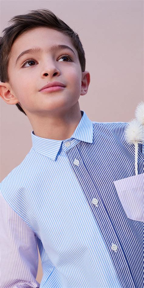 Boy Wearing Blue Striped Kids Shirt With Pocket Elegant And Light