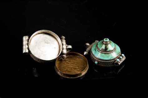 Two Tibetan Silver Coral And Turquoise Ghau Prayer Amulets