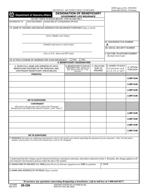 Printable Beneficiary Form Template