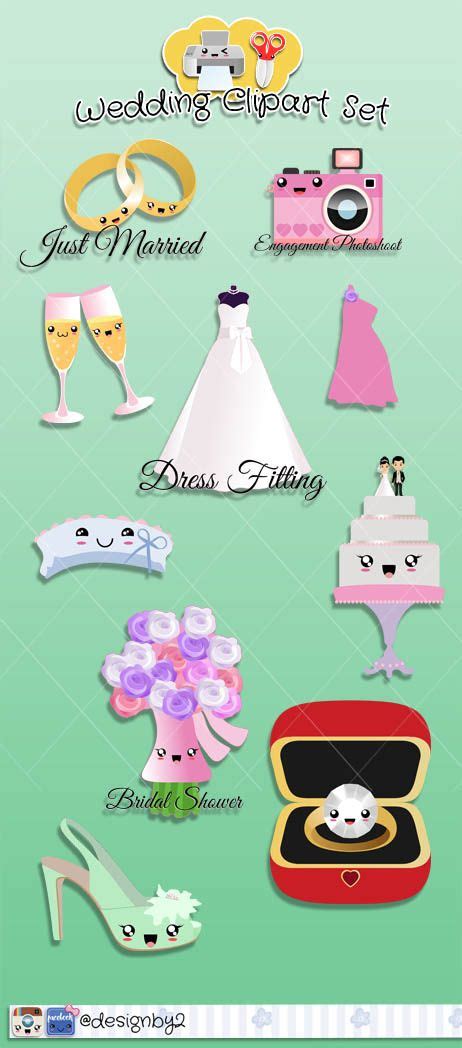 Wedding Clipart Kit Bridal Showers Bride Dress Engagement Clipart