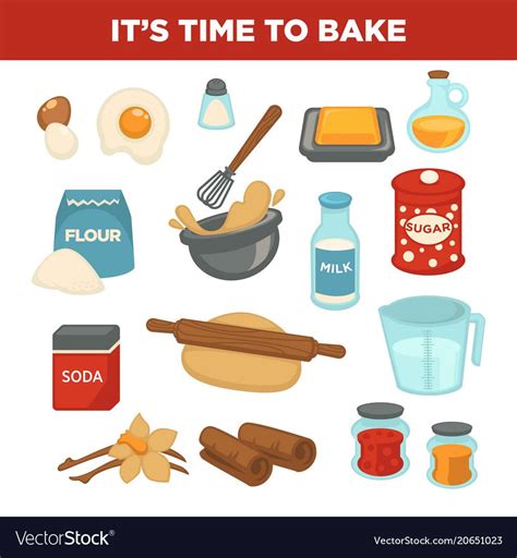 Bread Baking Ingredients And Baker Kitchen Tools Vector Flat Icons Of