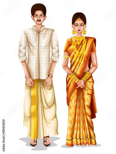 Keralite Wedding Couple In Traditional Costume Of Kerala India Stock