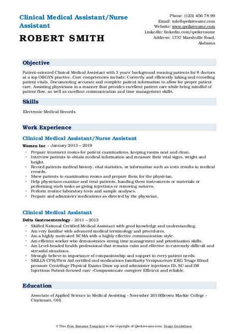 A summary of qualifications for a resume if you've got experience as a medical assistant. Clinical Medical Assistant Resume Samples | QwikResume
