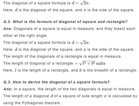 Diagonal Of A Square Formula ⭐️⭐️⭐️⭐️⭐