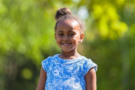 Outdoor Close Up Portrait Of A Cute Young Black Girl African P Stock