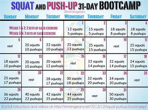 January Squat And Push Up Bootcamp Month Workout Workout Calendar