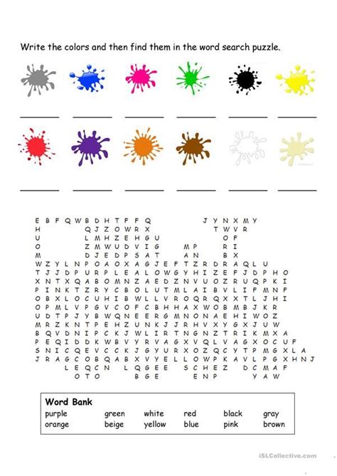 Colors Word Search Como Estudar Ingles