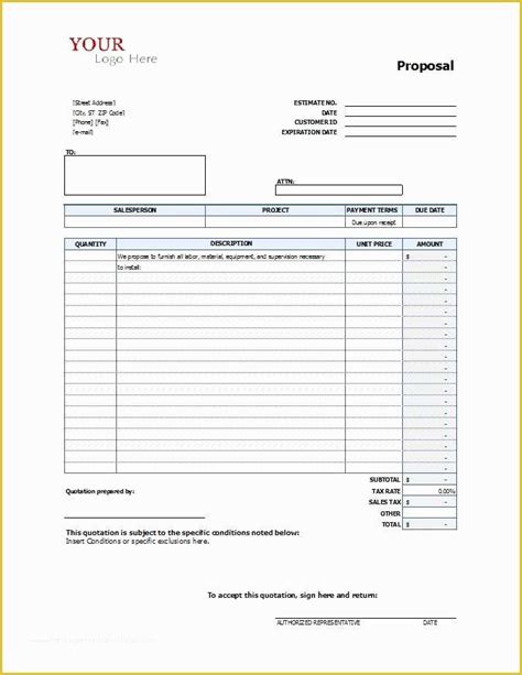Downloadable Blank Free Printable Bid Proposal Forms