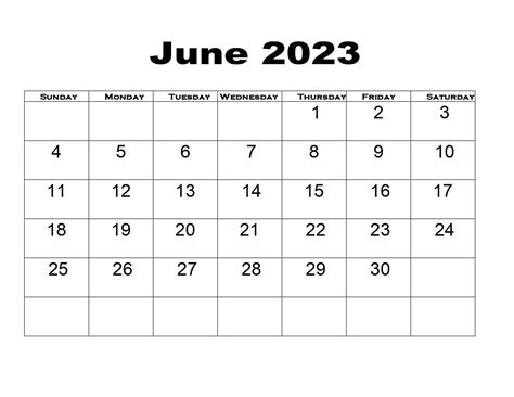 Blank Calendar June Printable Template Calendar