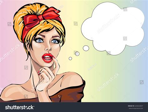 Pin Style Sexy Dreaming Woman Portrait Stock Vector 626642837