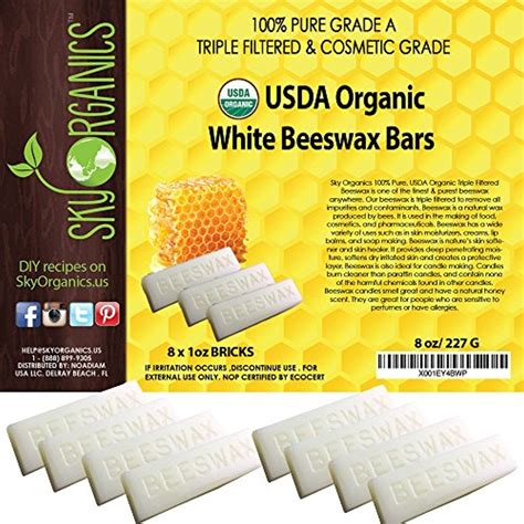 Organic White Beeswax Bars By Sky Organics 8x1oz Bars Superior