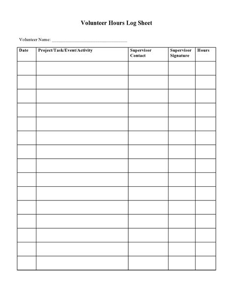Free Printable Volunteer Hours Log Sheet