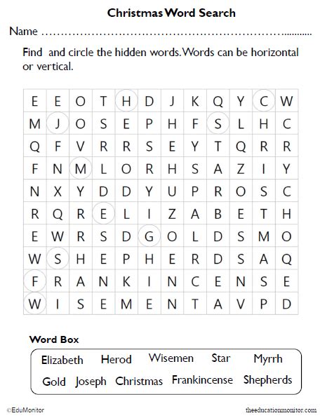 4th Grade Christmas Fun Word Search Puzzle Worksheet Edumonitor